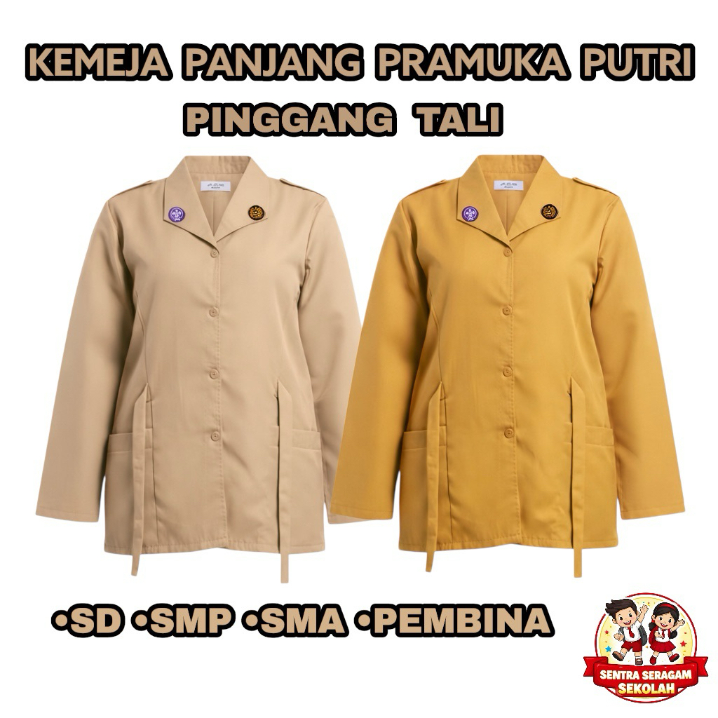 Baju Pramuka putri Kemeja Panjang Pramuka Putri Pinggang Karet Untuk SD SMP SMA PEMBINA