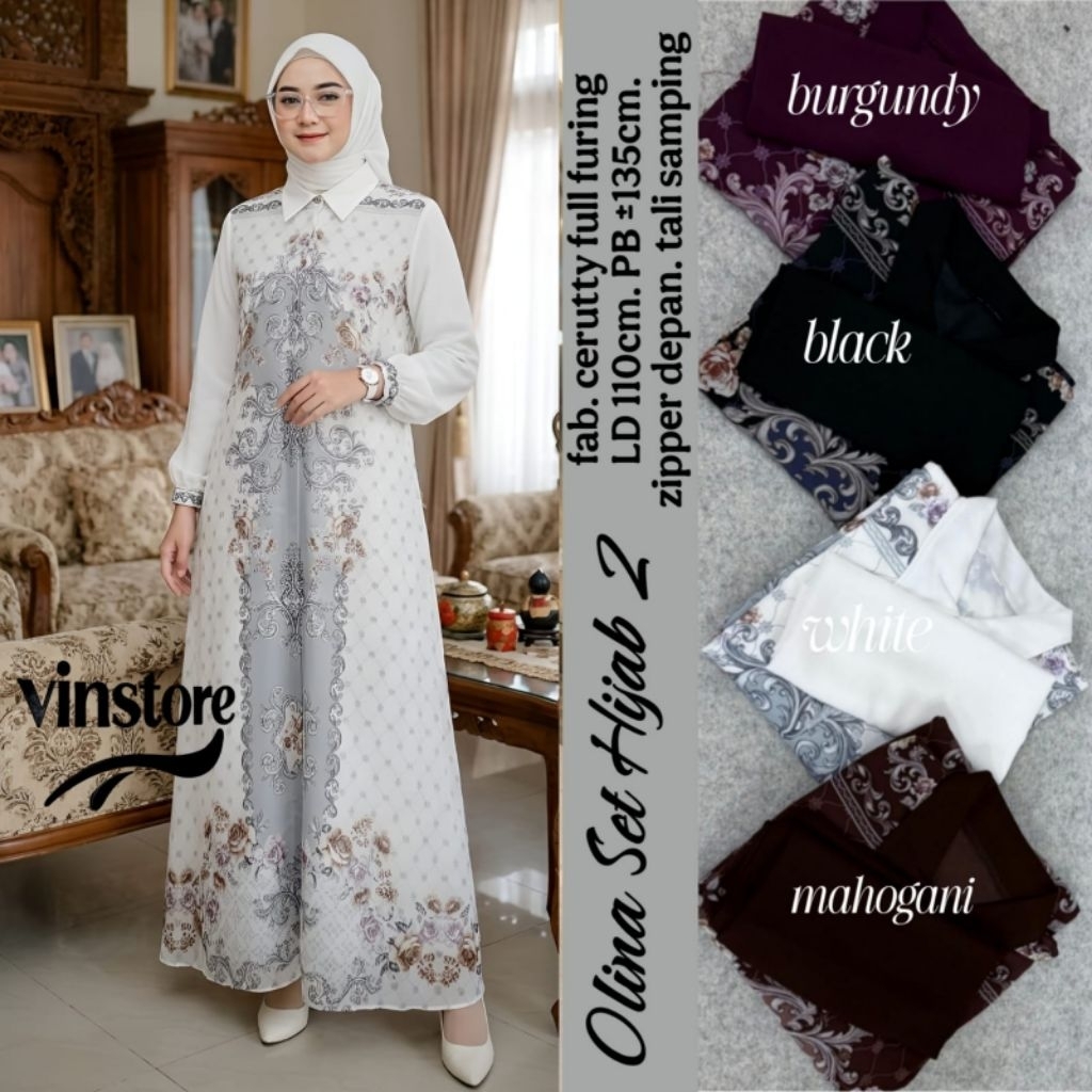 DRESS SET HIJAB SEGI EMPAT CERRUTY FULL FURING