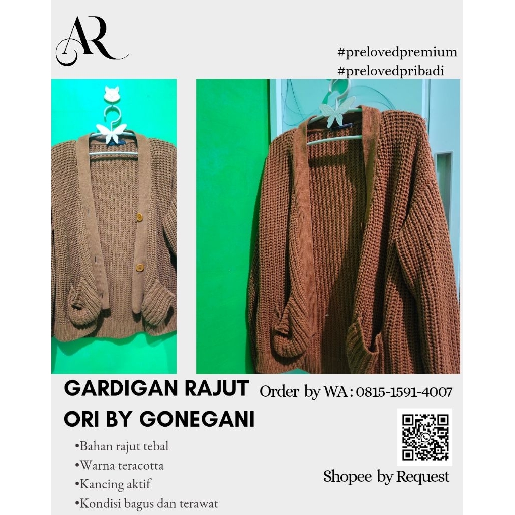 PRELOVED CARDIGAN RAJUT GONEGANI X RIA RICIS WARNA TERACOTA BAHAN TEBAL