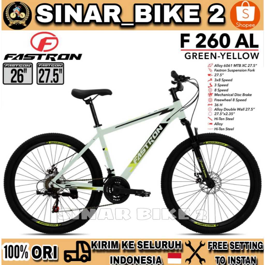 Sepeda Gunung  Dewasa MTB FASTRON F 260 F260 AL Alloy 3x8 Speed Ukuran 26 27,5 Inch