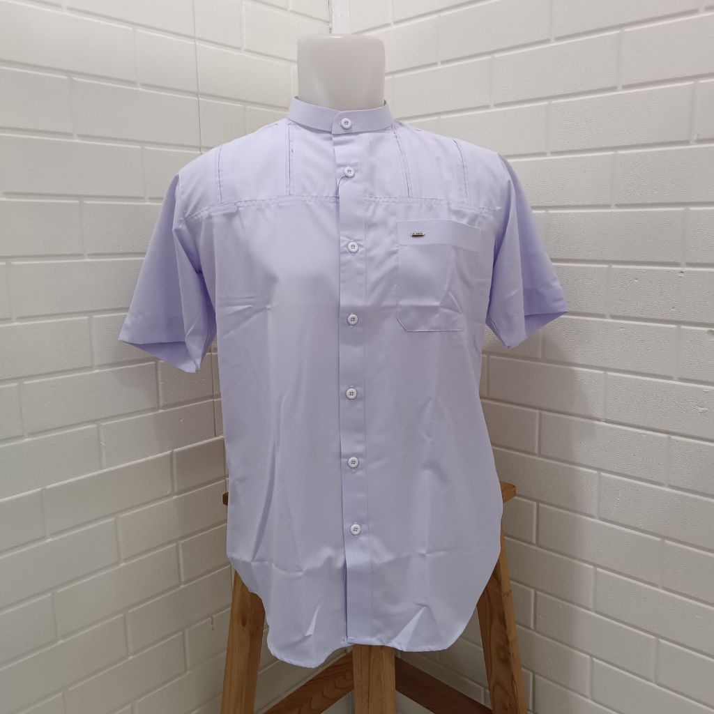 Baju Koko Busana Muslim Pria Al-Wafa/AWF Gold Exclusive 0040 Putih Polos Lengan Pendek
