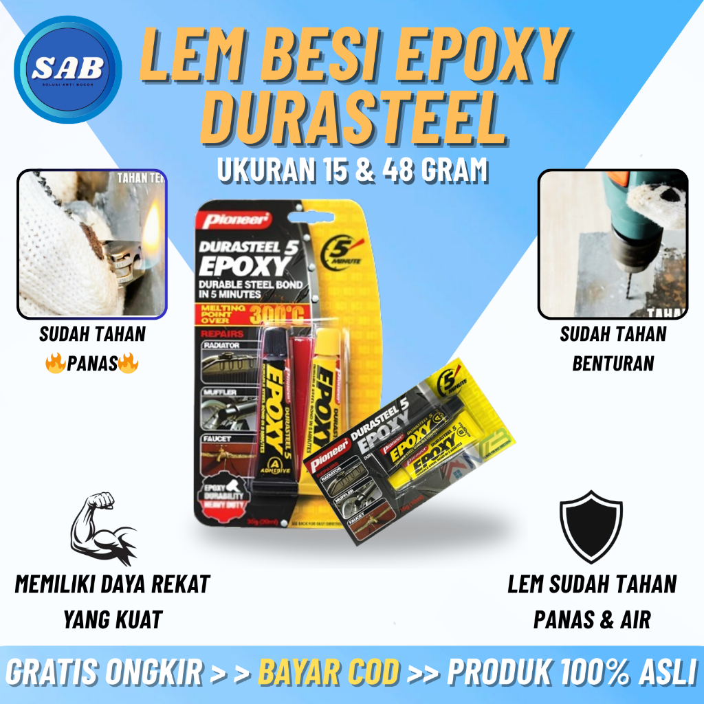 Lem Besi Epoxy Pioneer Durasteel Super Kuat Tahan Panas 300C Lem Porting Mesin Radiator
