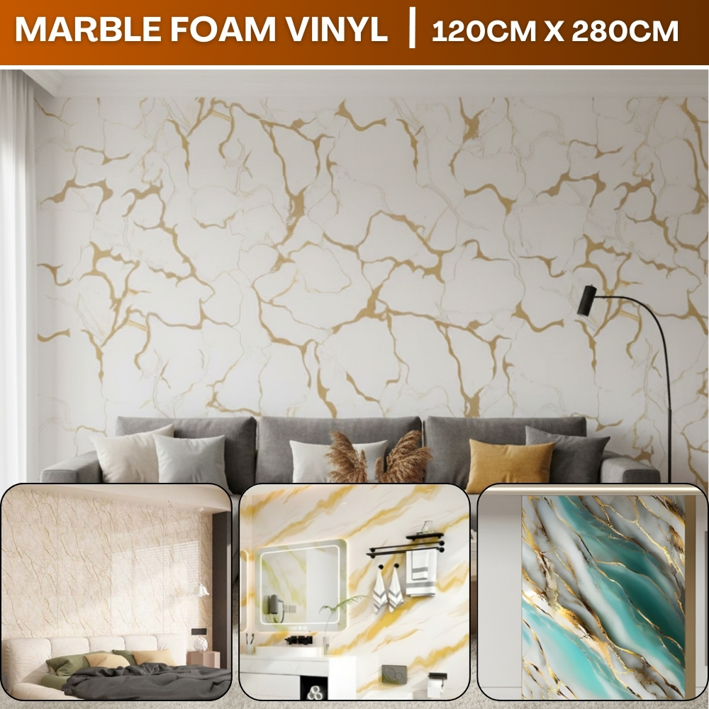 Wallpaper Foam Dinding Ruang Tamu 3D Minimalis Sticker Marble Foam Motif  Marmer Tebal Tahan Air