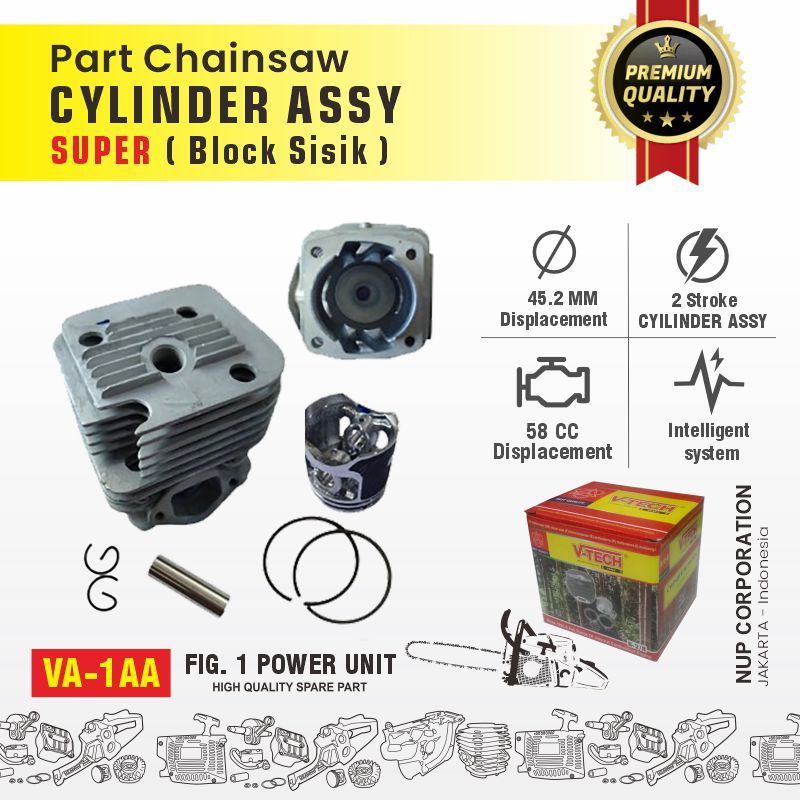 V-TECH Cylinder Block Assy  SUPER Chainsaw 58cc  Sisik 45,2 mm