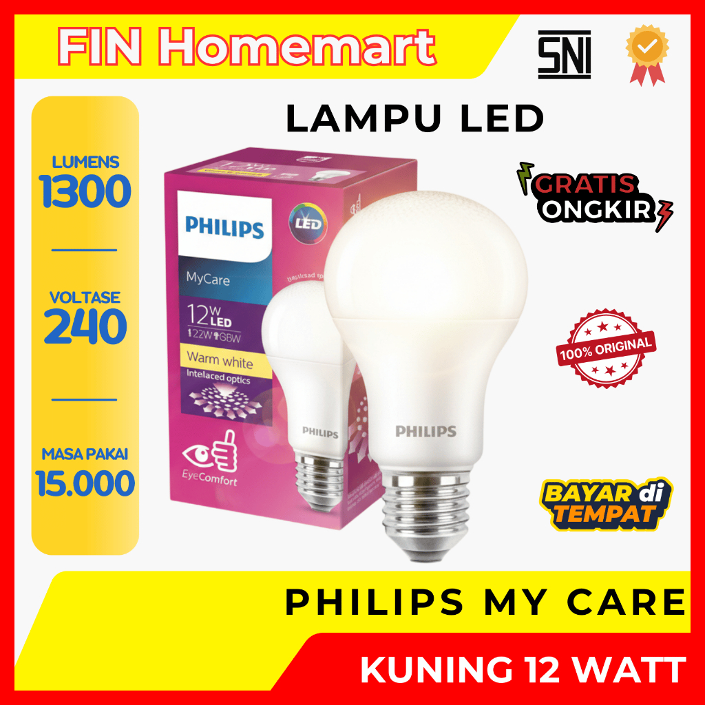 Lampu Bohlam LED Philips 12 Watt Kuning/Warm White 12 Watt