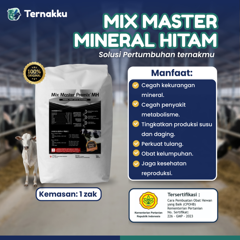 MIX MASTER PREMIX Mineral Hitam 1 Zak - Mineral Hitam untuk Sapi, Kambing, dan Domba
