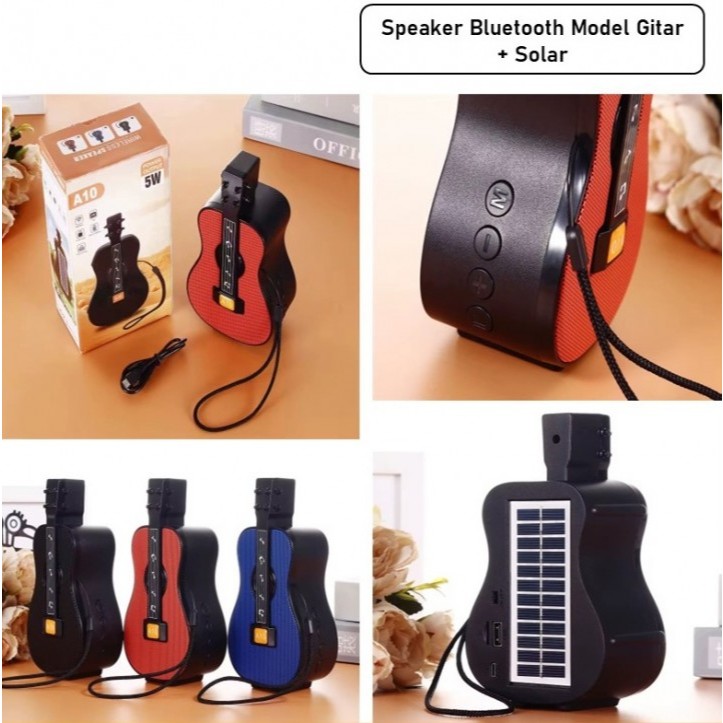 Promo Speaker Bluetooth Model Gitar + Solar A10 Wireless Speaker Gitar Portable Extra Bass