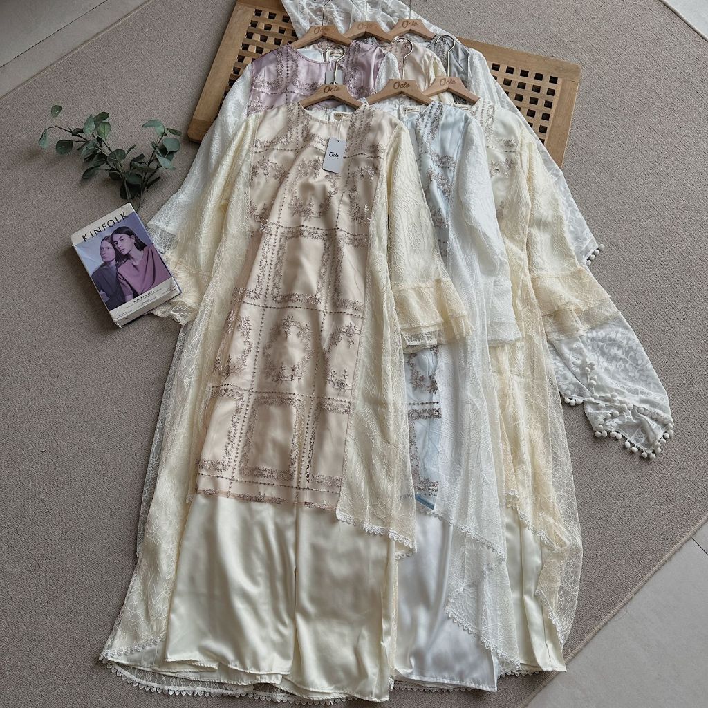 Oclo Heinda Dress Silk Tulle Lace Brukat Bordir Gamis Wanita Lebaran Premium Terbaru OCL01387