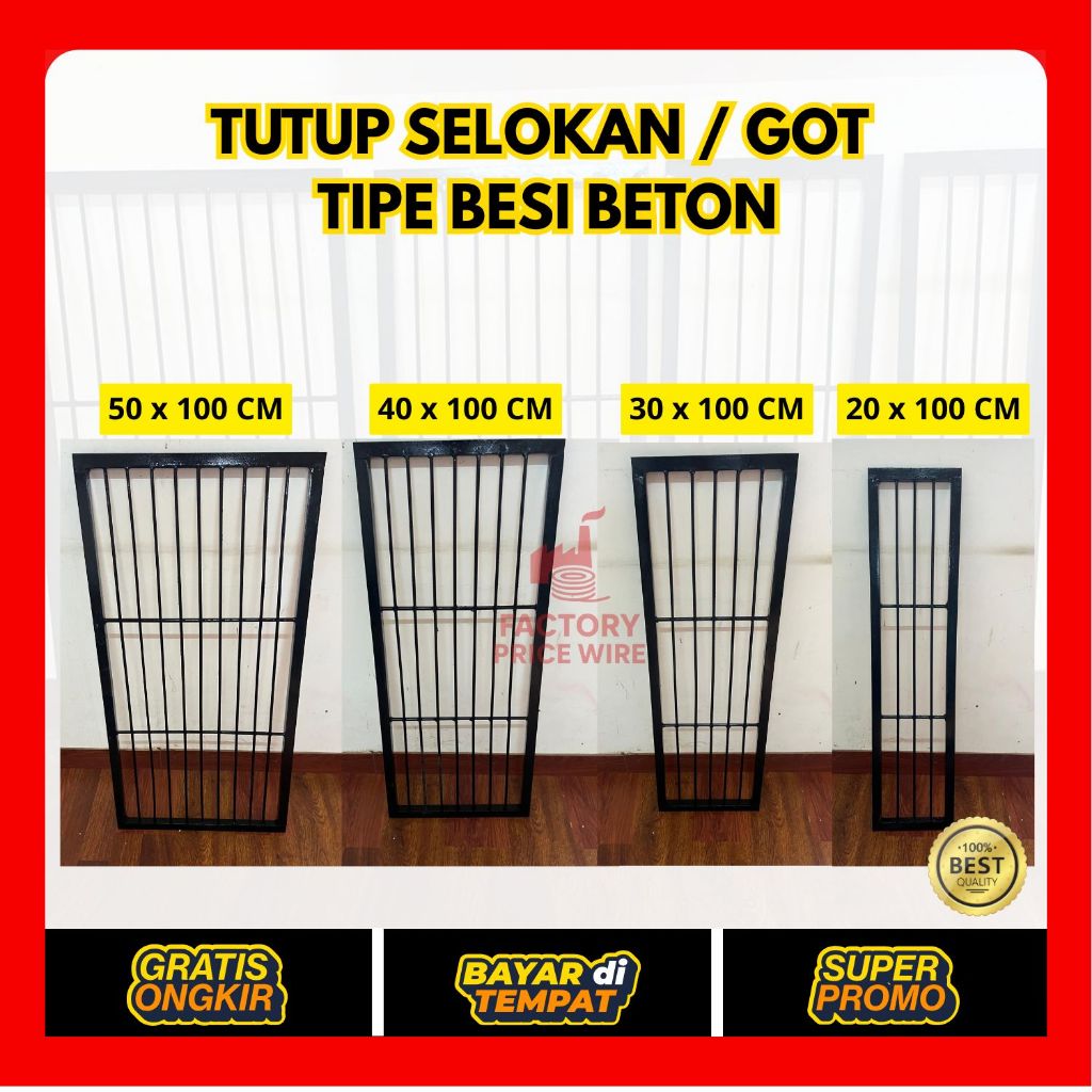 TUTUP SELOKAN / GOT BESI BETON / BESI BEHEL ANTI KARAT SERBAGUNA - UKURAN 20X100 30X100 40X100 50X10