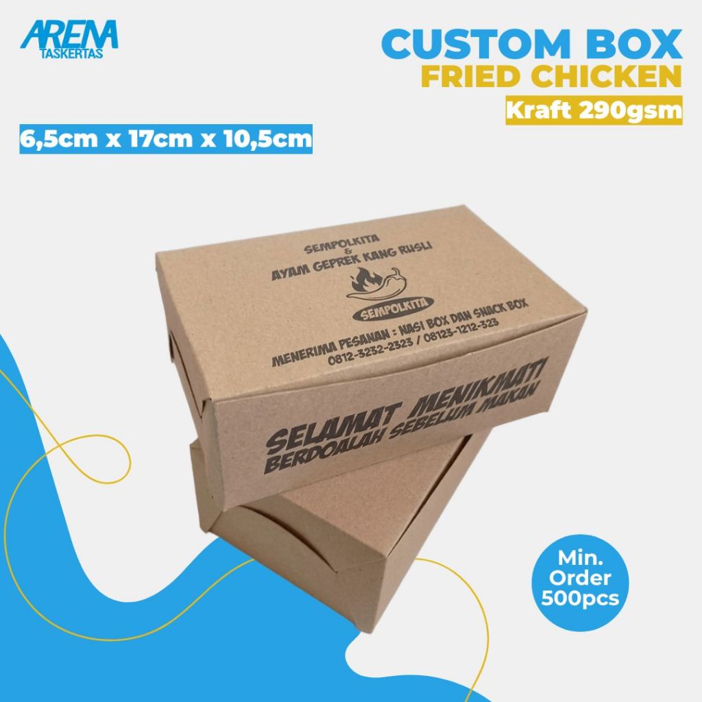Custom Box Fried Chicken Tinggi 6,5x17x10,5cm/ Dus Fried Chicken / Box Ayam Goreng geprek