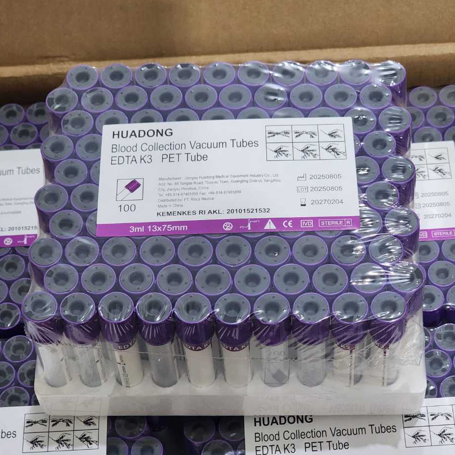 VACUUM TUBES EDTA K3 PET TUBE 3ML HUADONG PER PACK ISI 100 / TABUNG EDTA 3M PET HUADONG / TABUNG EDT