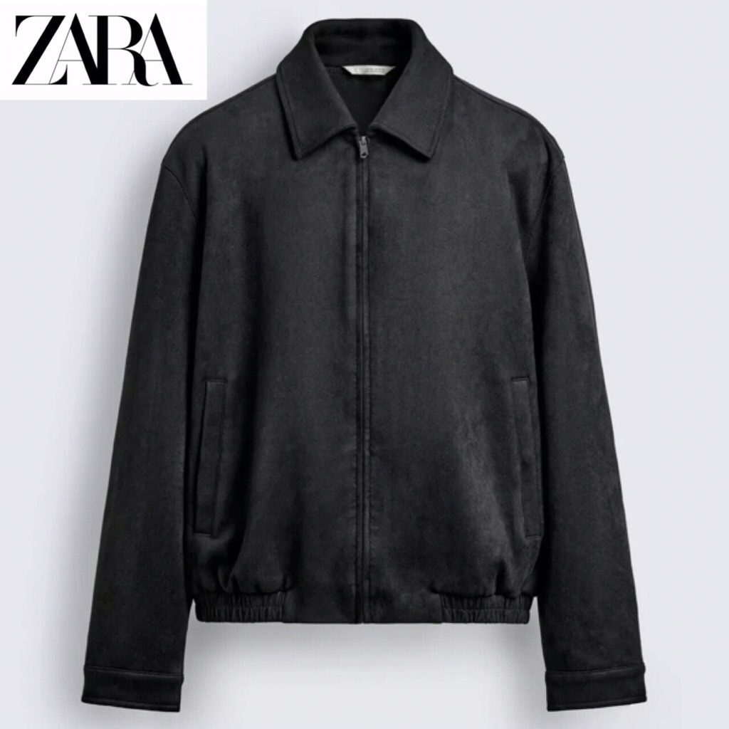 ZARA Men Jacket Faux Suede Jaket Bomber Pria Black