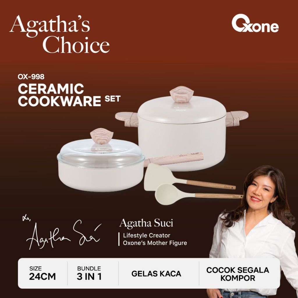 Oxone OX998 Dome Ceramic Cookware Set 2 Ceramic + 2 Spatula