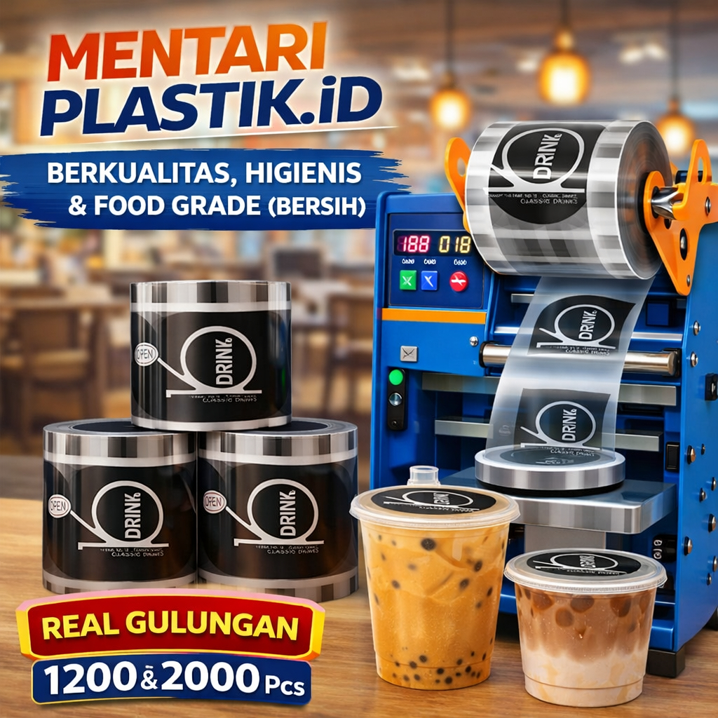 097 DRINK HITAM/Plastik Lid Cup Sealer | Plastik Seal Cup | Tutup Gelas | Tutup Segel Gelas Minuman 