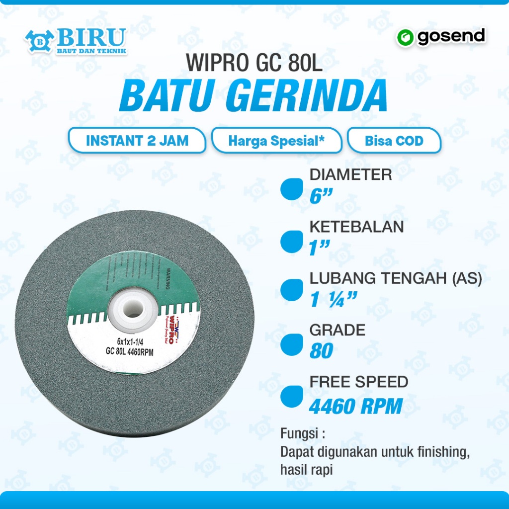Wipro Batu Gerinda Hijau 6 inch GC80L/ Batu Asah Duduk 6 Inch #80 Grade 80