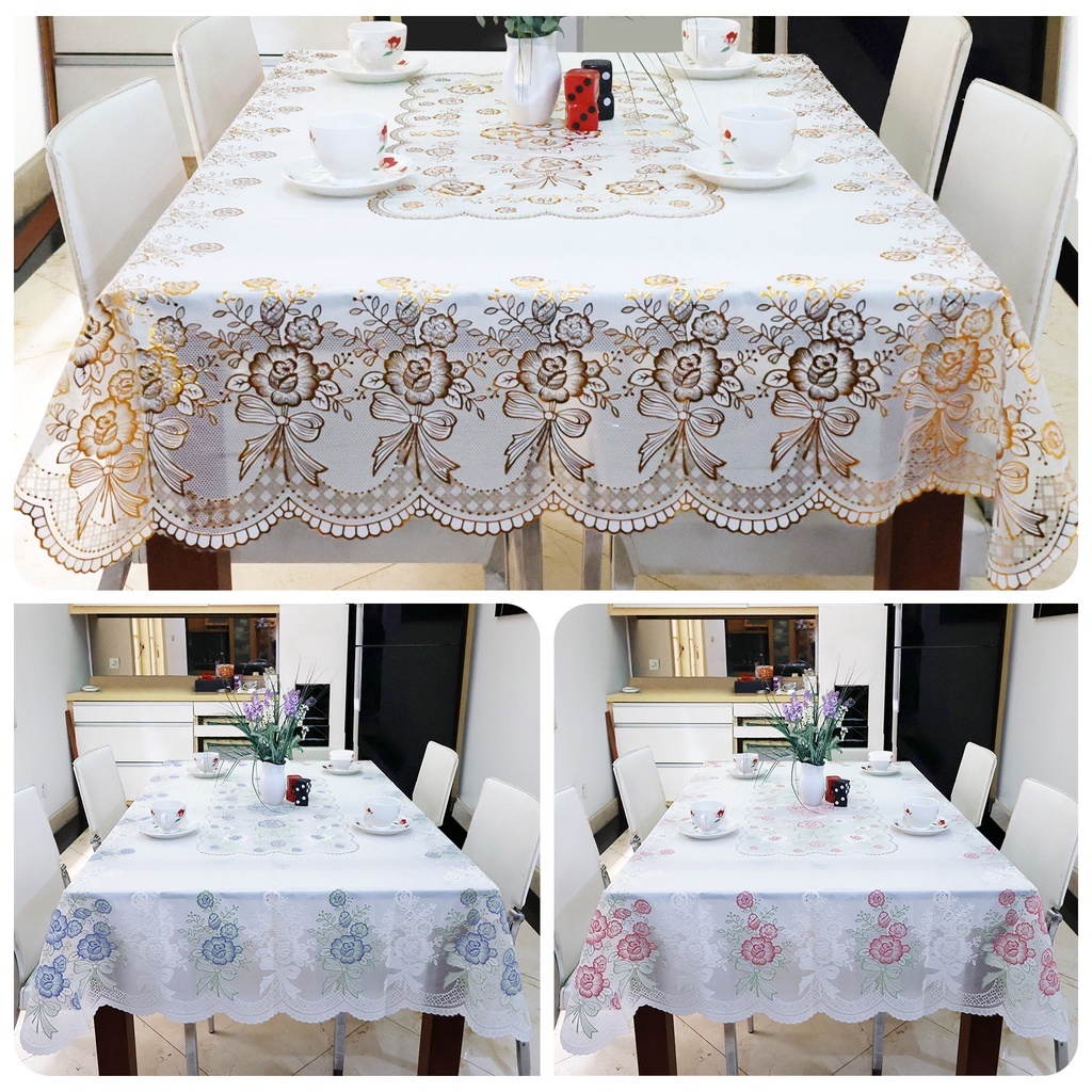 Jual Taplak Meja Motif Bunga _ Taplak Meja Makan 120X170/140X140CM/Bulat 150cm_ Taplak Meja Semi Tra