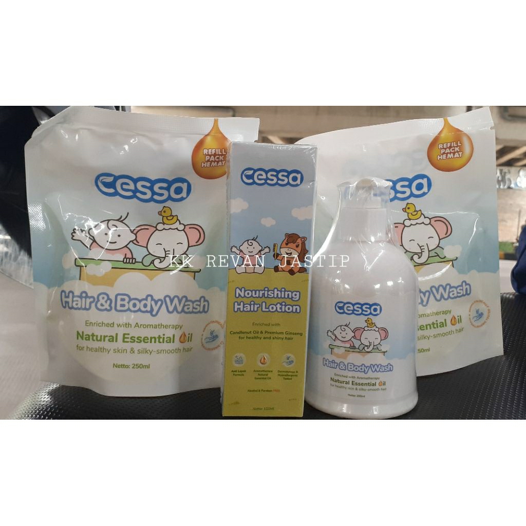 Cessa Paket Hair n Body wash Refill 250ml 2 pcs + Pump 250Ml + Hair Lotion
