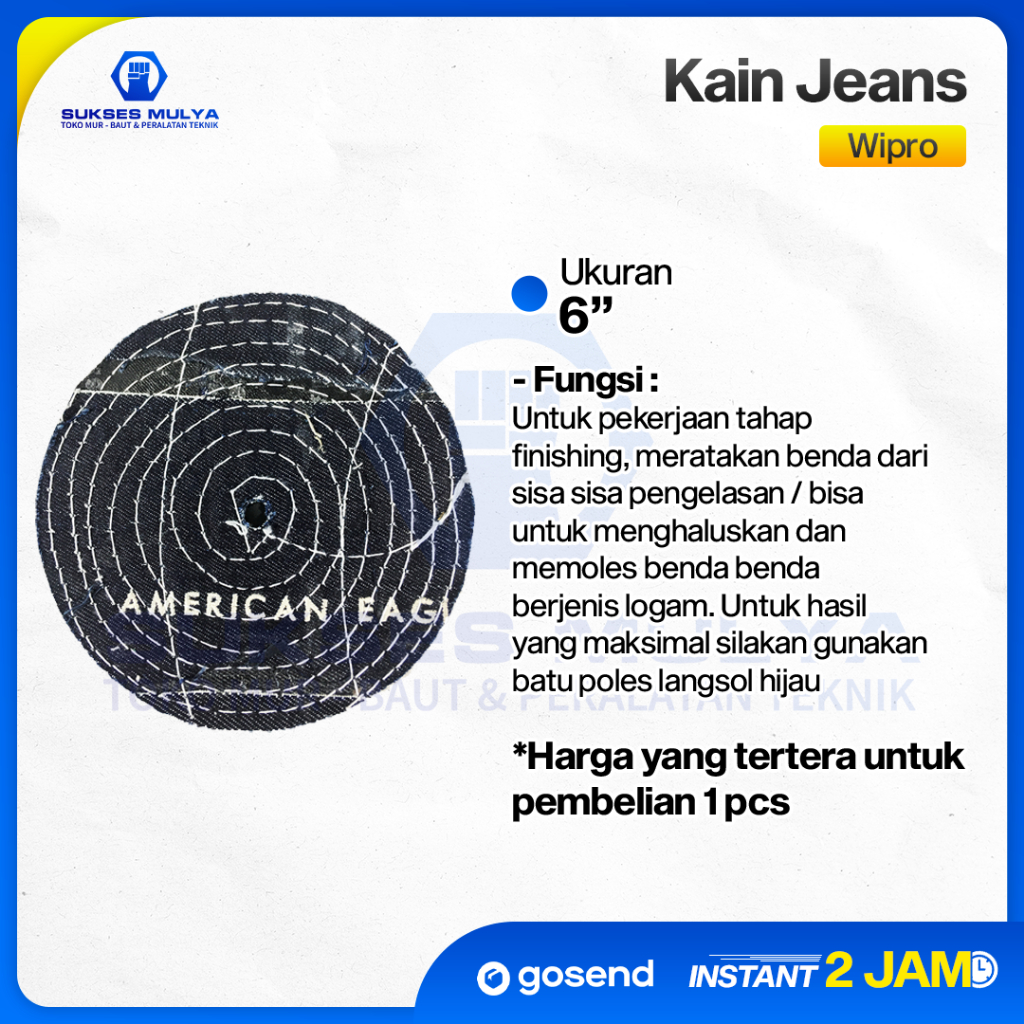 Kain Jean Poles 6" Mata Gerinda Poles Jeans Alat Poles Kain Poles 6inch