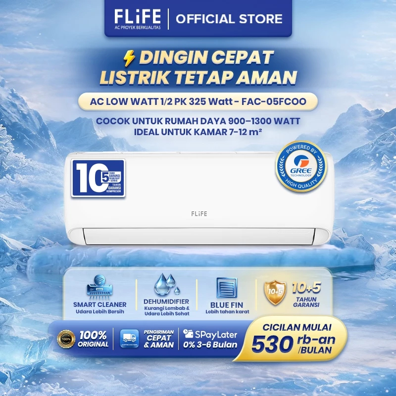 FLIFE by GREE AC LOW WATT 0.5PK - FAC-05FCOO - Putih (Unit Indoor & Outdoor)