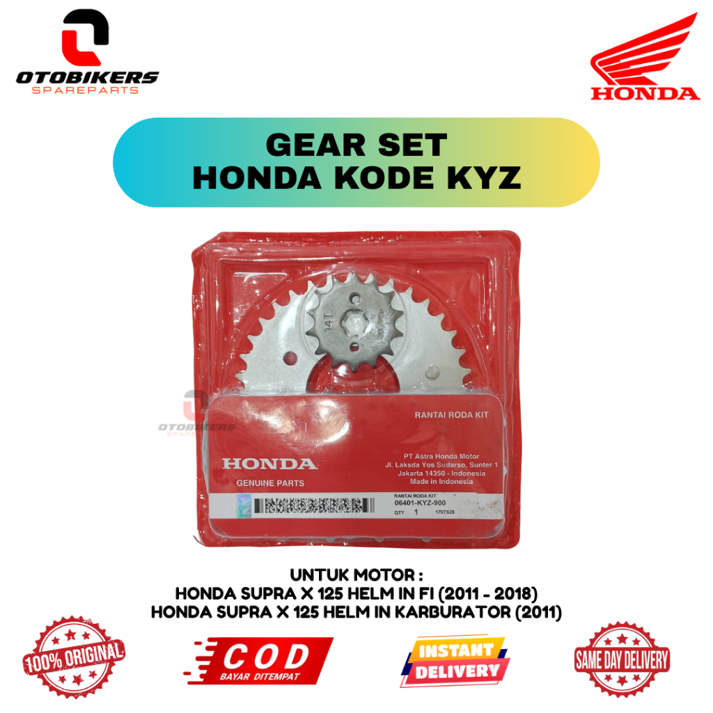 Gear Set Rantai Honda KYZ Original untuk motor Honda Supra X 125 Helm In FI (2011 - 2018), Supra X 1