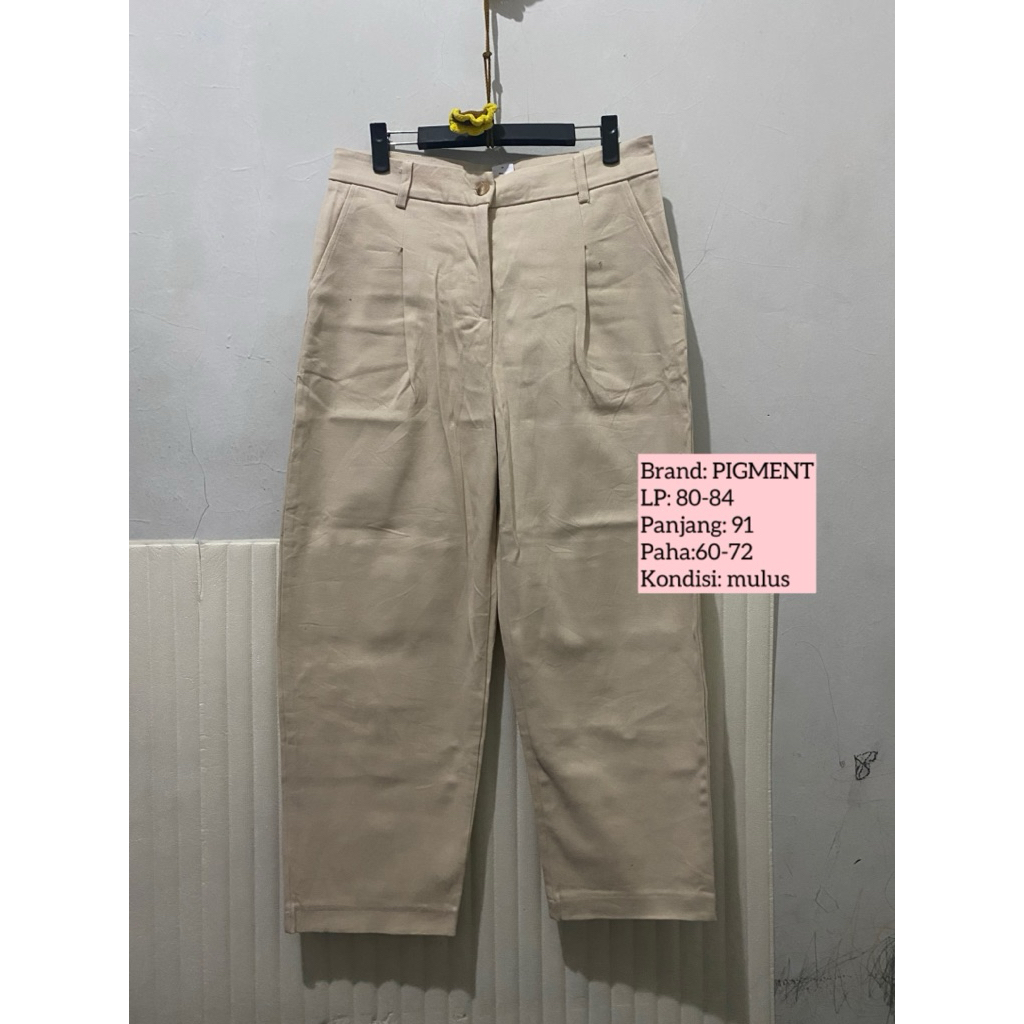Preloved Celana Jeans Wanita Barrel Baggy Denim Cream BW Korean Style PIGMENT