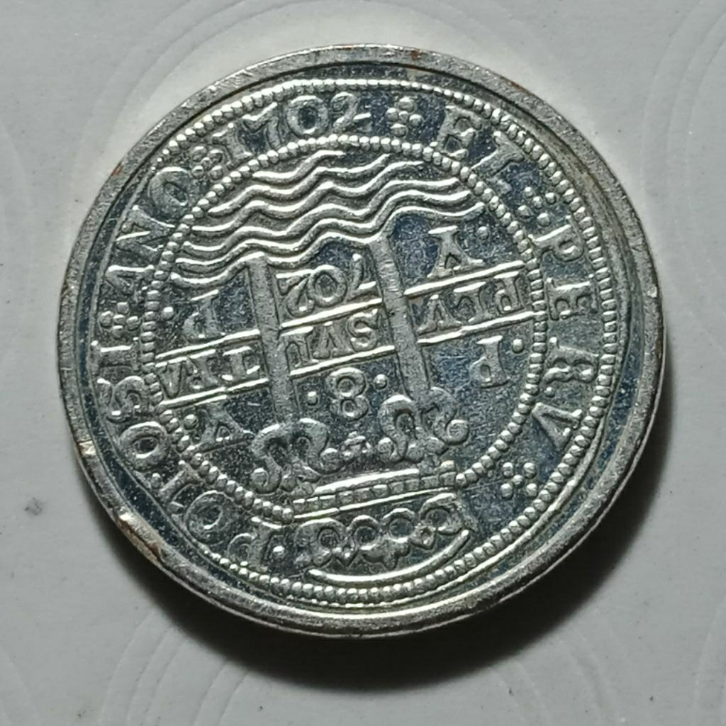LAPIS PERAK 1702 HISPAN KING PHILIP SPANYOL MEXICO 34MM KOLEKSI KUNO BAGUS BERKILAU BANYAK DICARI KO
