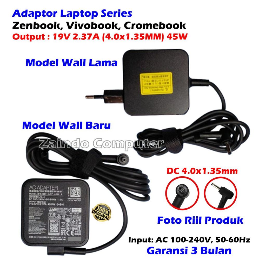 ADAPTOR ASUS CHROMEBOOK SERIES 19V 2.37A (4.0*1.35MM) C202 C202S C202SA C202SA-YS01 C202SA-YS02 C300