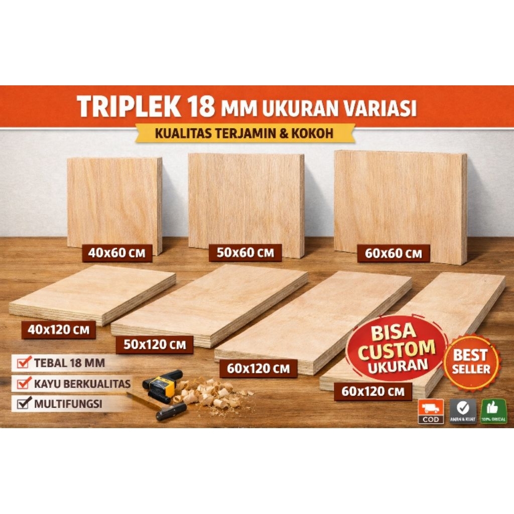triplek semi Meranti 18 mm ukuran custom