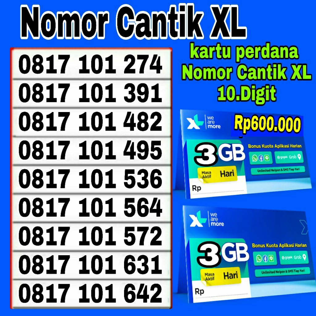Nomor Cantik 10digit kartu perdana XL4g lite
