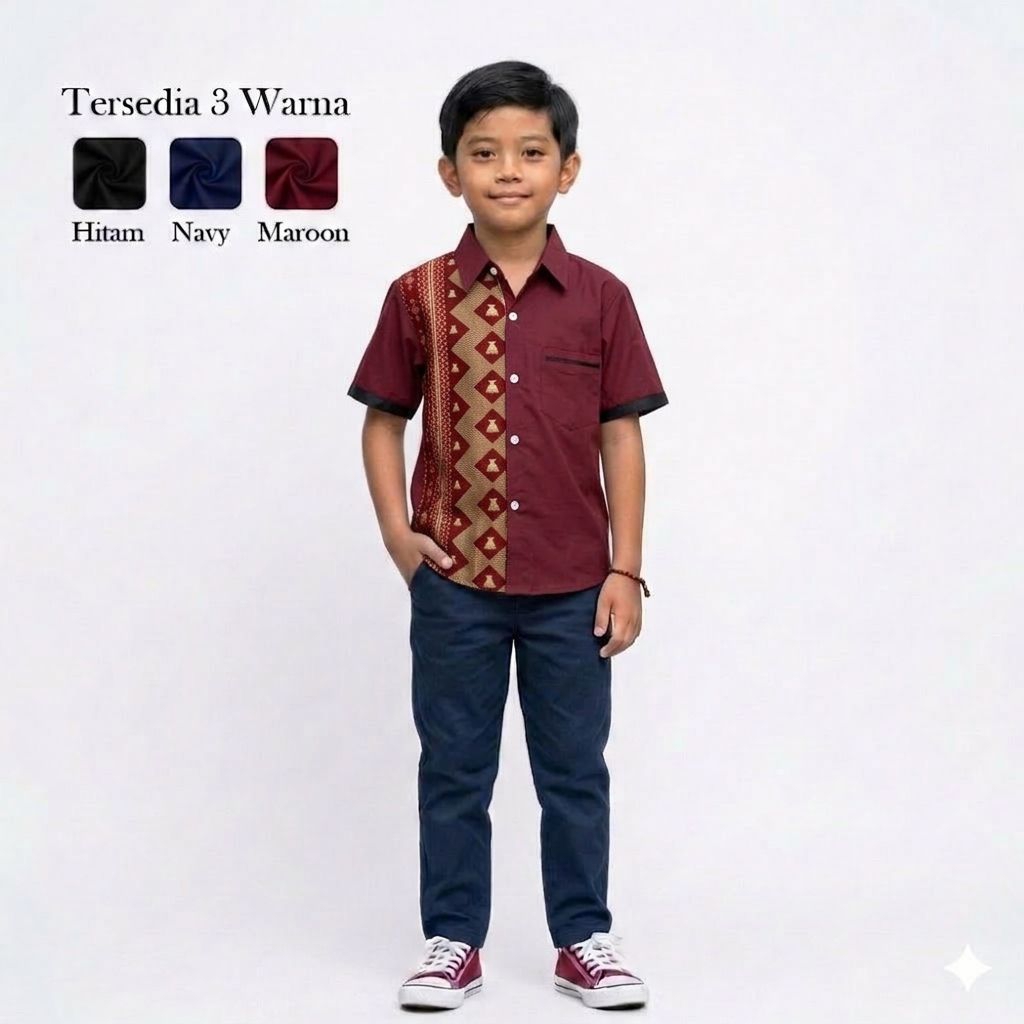 Angela Batik Batak | Kemeja Batik Anak Special Edition | Motif Karo & Ulos BK1 1-12tahun