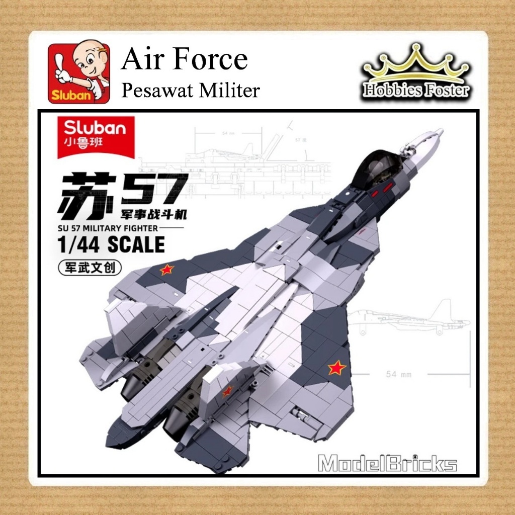BRF Sluban B0986 - Air Force Military Jet Fighter SU57 Mainan DIY Pesawat MOC