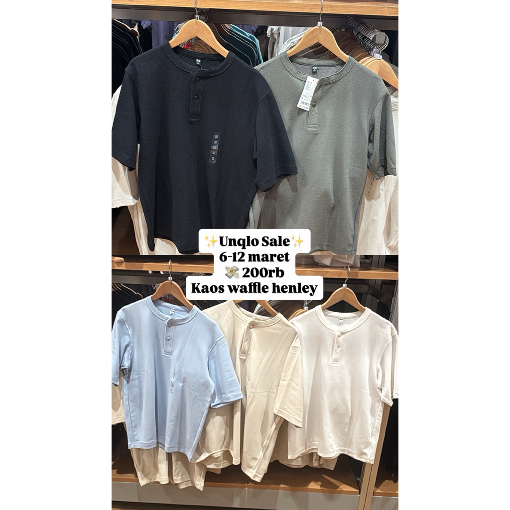 UNIQLO T-SHIRT WAFFLE KERAH HENLEY LENGAN PENDEK