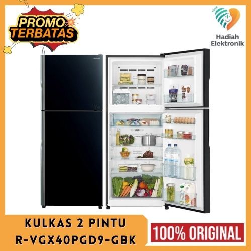 KULKAS HITACHI R-VGX40PGD9-GBK 2 PINTU 375 LITER DUAL FAN COOLING INVERTER - GLASS BLACK