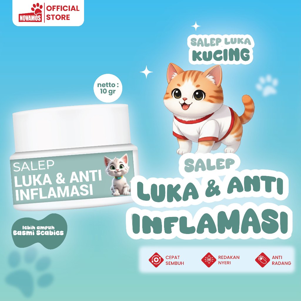 NOVAMOS Obat Luka Kucing Salep Luka Anti Inflamasi Kucing Obat Luka Luar Cepat Kering Terbaik Mengob