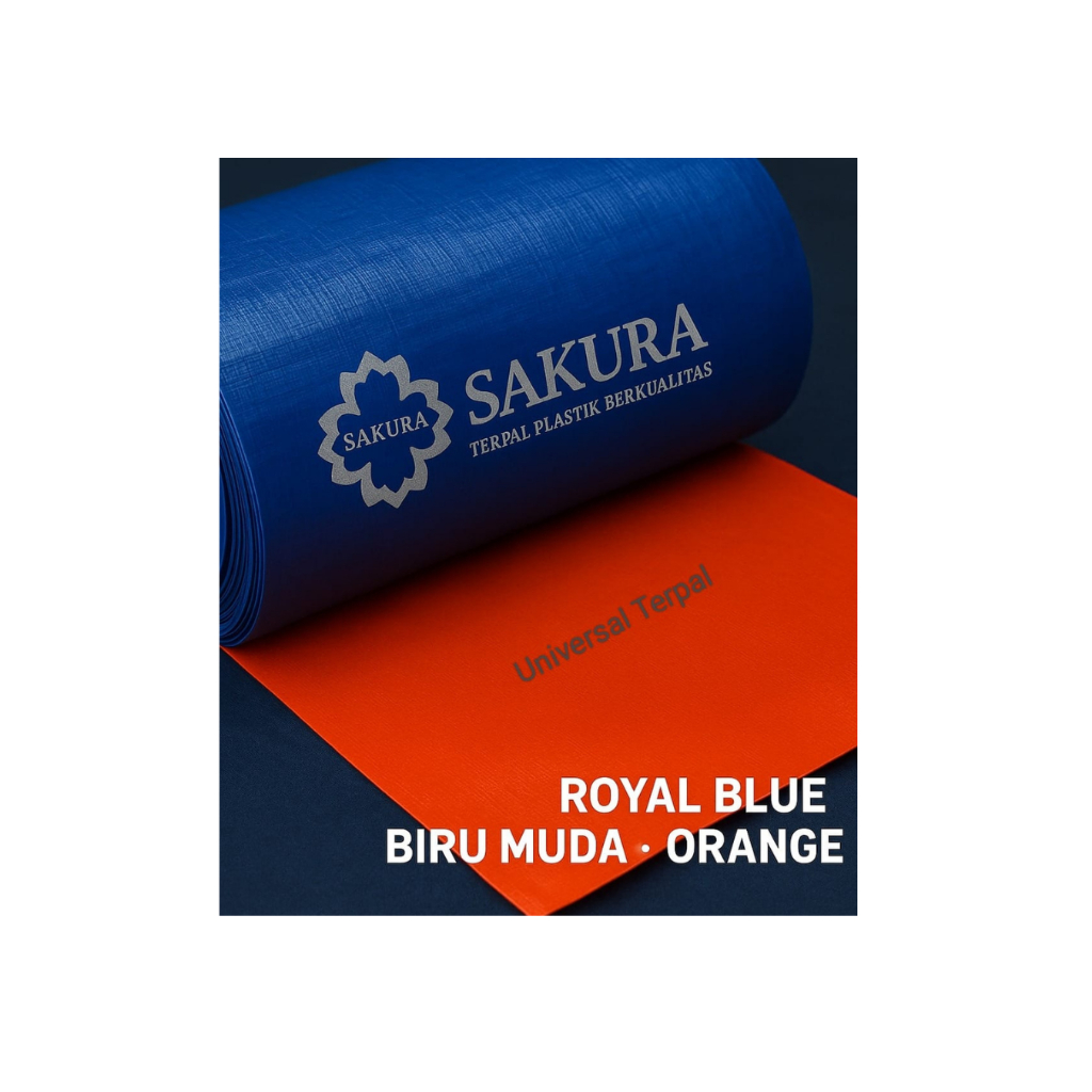 Terpal  Sakura A12 - Roll/Gulungan - Lebar 2 meter dan 4 meter - Biru Muda Orange/Silver, Biru Tua O