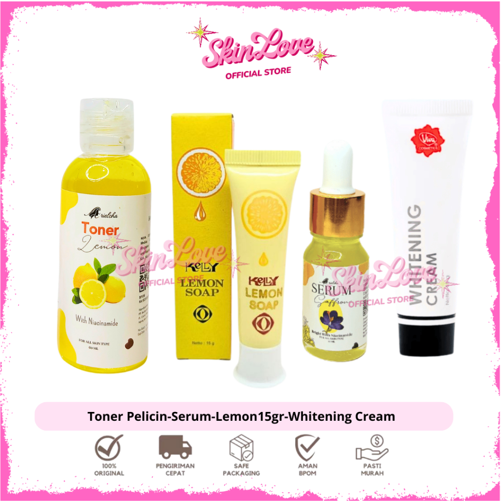 Paket Kelly Viva Saffron 4in1 - Whitening Cream 15gr, Lemon Soap 15gr, Serum Saffron & Toner Lemon u