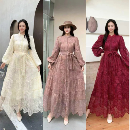 Gamis kancing seribu bordir kev, bangkok, putih, white maxi, katun bordir, eyelet, import premium, D