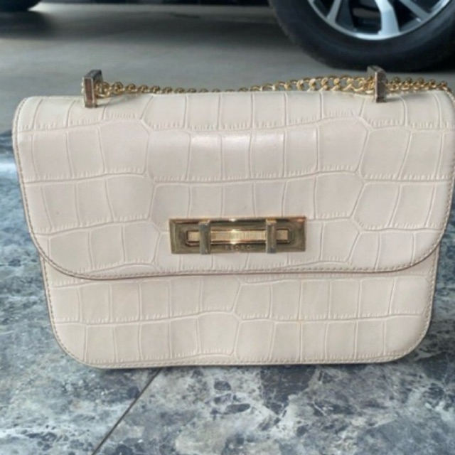 Pedro Cream Shoulder/Flap Bag Croc-Embrossed Tas Wanita