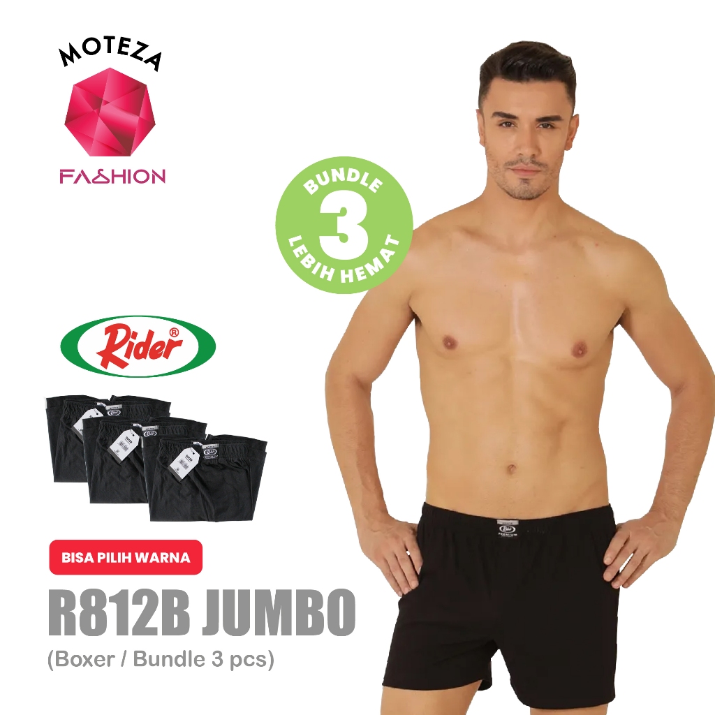 BUNDLE ISI 3 - RIDER Premium R 812 B R812B - Celana Dalam Pria Boxer Katun -  Hitam Abu BISA PILIH W