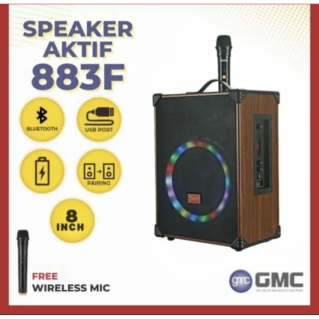 Speaker Aktif 8 Inch GMC 883f - Gratis 1 Mic