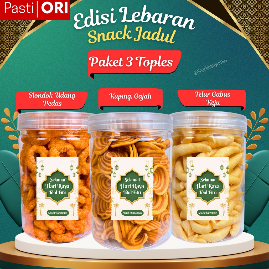 PAKET 3 TOPLES SNACK (Slondok udang,Kuping gajah,Telur Gabus) snack edisi Lebaran