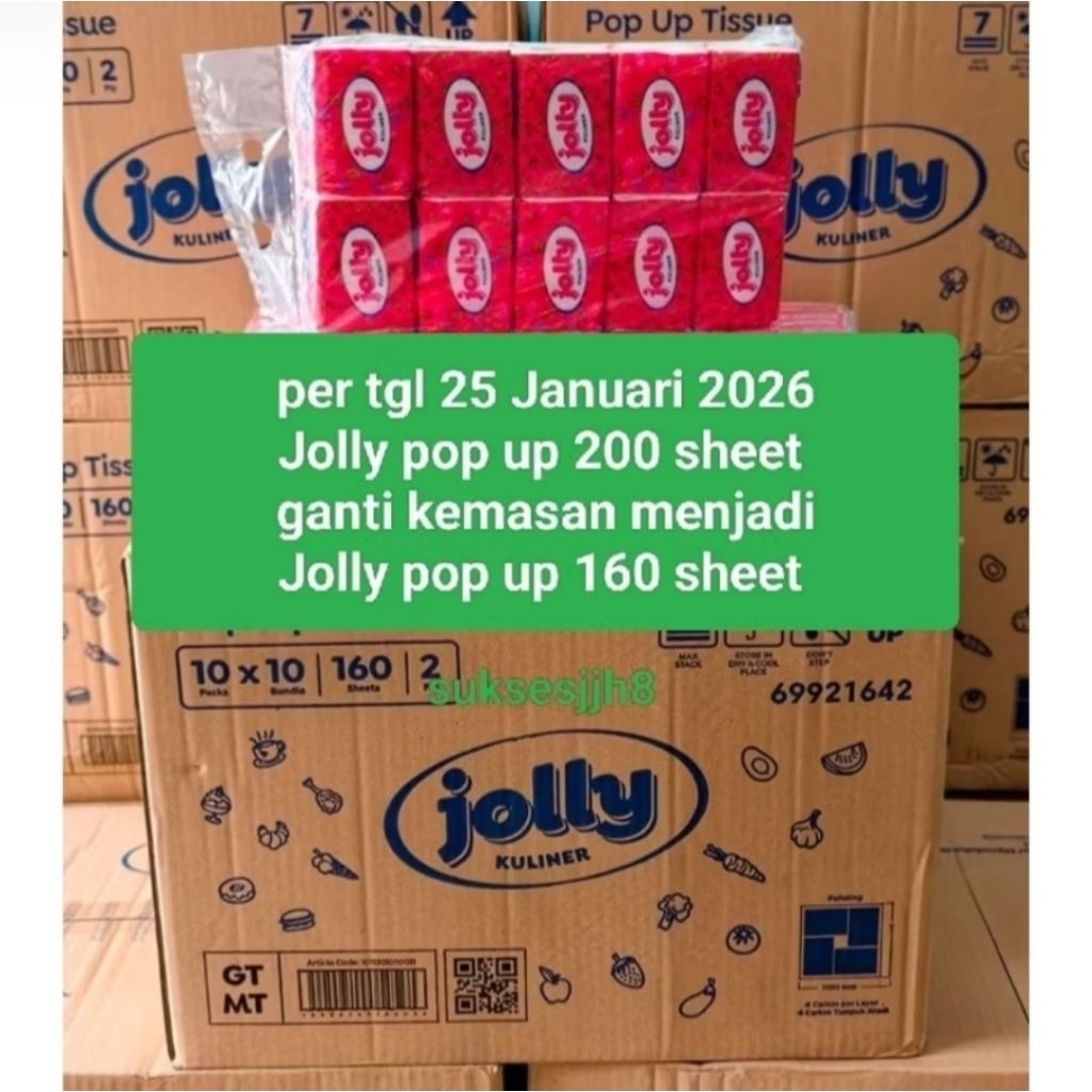 (1Dus)Tisu pop up Jolly 160 sheet/ Tisu Jolly pop up 160sheet 1 Dus/ Tisu Jolly pop up 160 sheet/ Ti