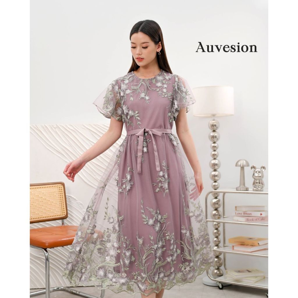 6044 Juliana Strap Polos Tile Brukat Maxi Dress Natal Gaun Pesta Elegan