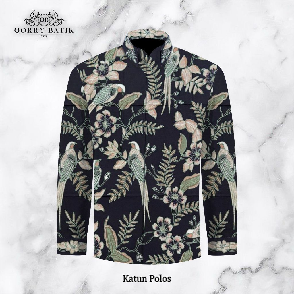 KAIN KEMEJA BATIK TULIS KATUN POLOS motif BURUNG PARKIT warna HITAM
