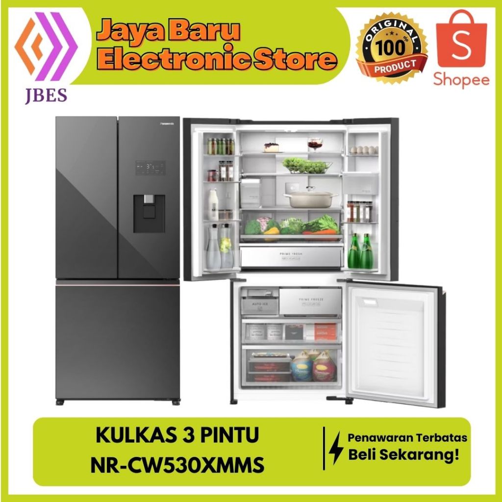PANASONIC KULKAS 3 PINTU NR-CW530XMMS 536 Liter PRIME FRESH INVERTER NANOE X AUTO ICE MAKER