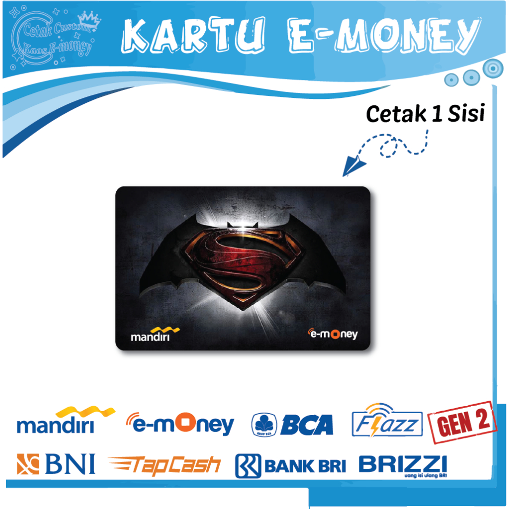 KARTU E MONEY E TOLL SUPERHEROLOGO SPIDERMAN BATMAN 12 EMONEY MANDIRI BCA BNI BRI - 1 SISI