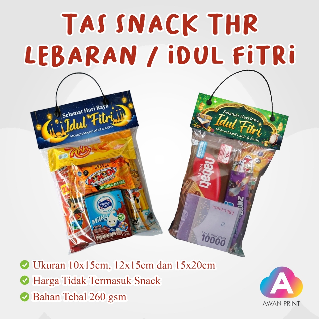 Tas Snack Lebaran Idul Fitri / Label Snack Idul Fitri /Plastik Snack THR ISI 10pcs