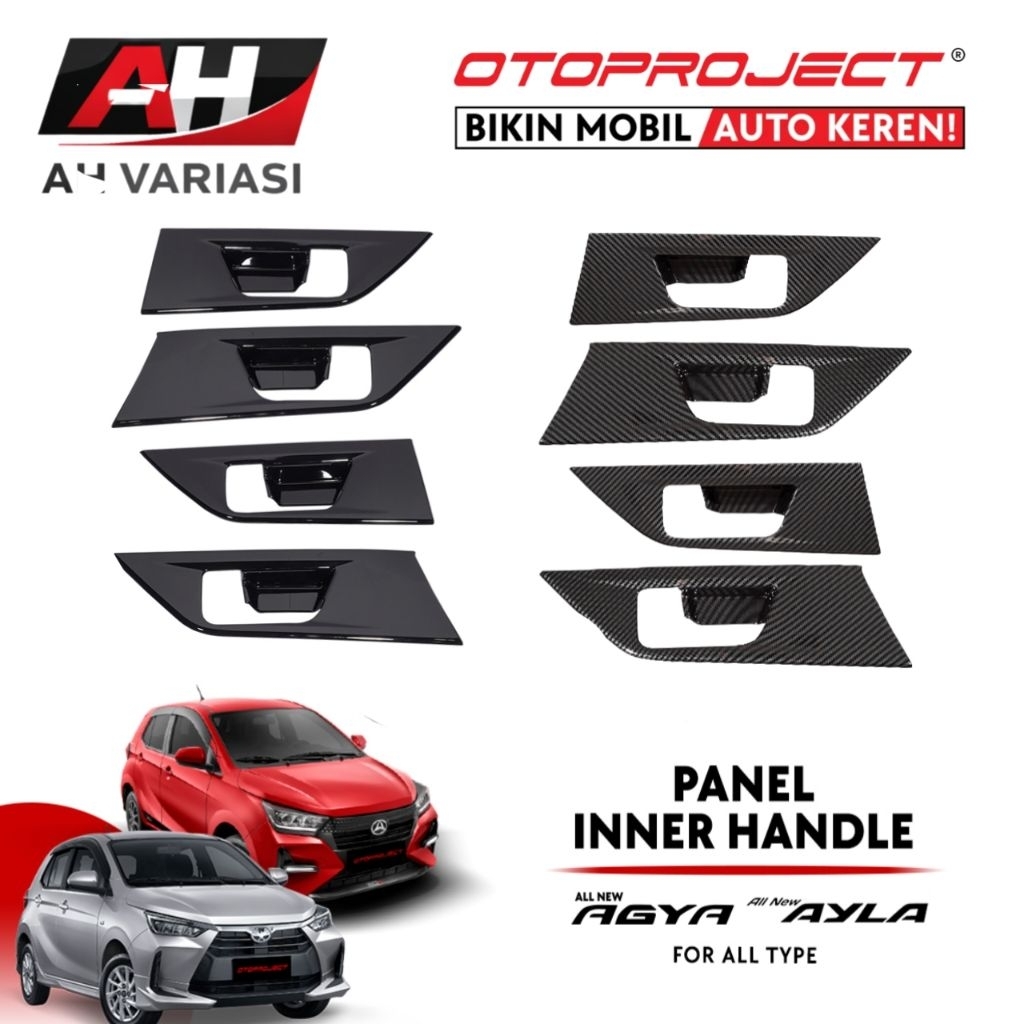 Panel Cover Inner Handle Pintu Mobil Agya Ayla 2022-2026 Hitam Glossy Carbon Kayu