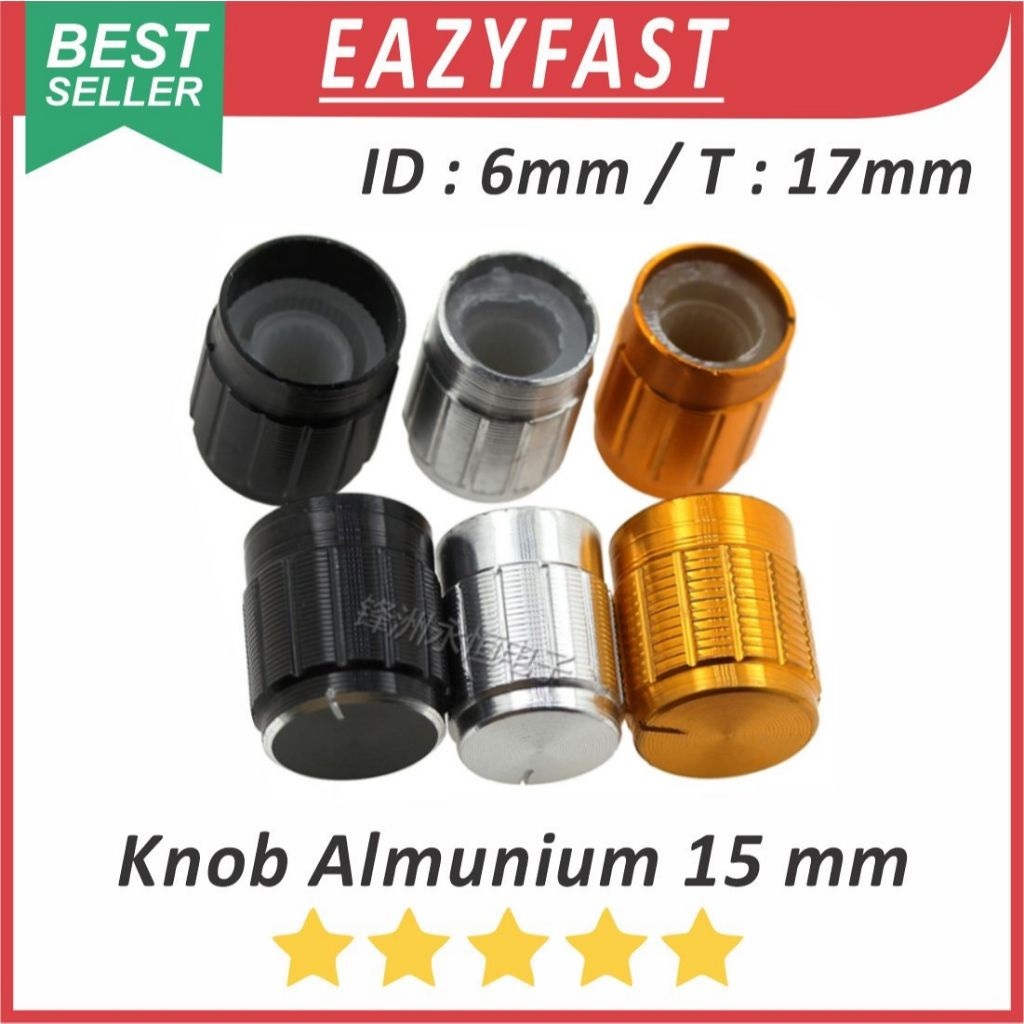 Knob Knop Potensio Kecil 6mm 15mm Black Silver Gold Hitam Perak Emas Tutup Potensiometer Putar Volum