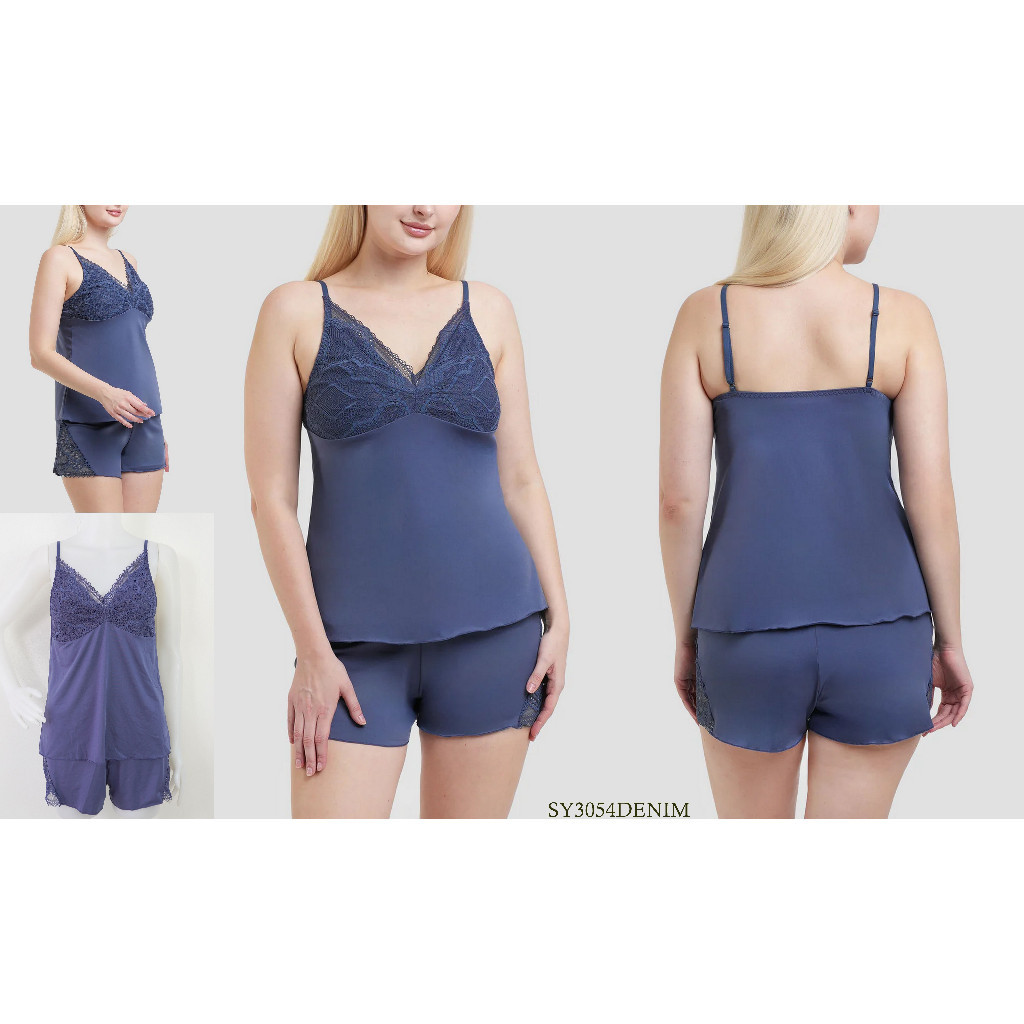 Baju Tidur Wanita Model Lingerie Set  ST YVES Tanpa Busa Mix Lace Pakaian Dalam Underwear SY3054DENI